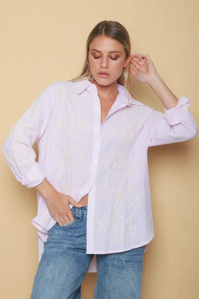 Camisa VOIRE  Rayada Bordada GU0547