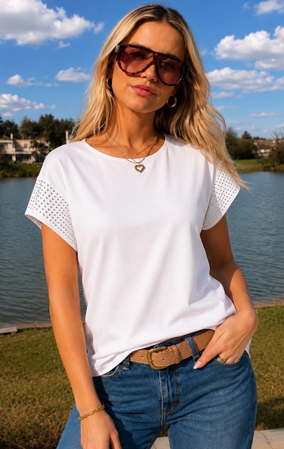 Remera KILIM de Modal Viscosa c/ Tachas en Mangas