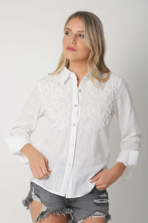 Camisa SARA Lino c/ Botones Strass GUK70144