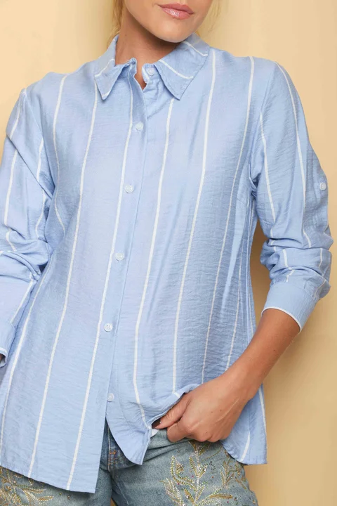 Camisa Freda Crepe Raya Intercalada