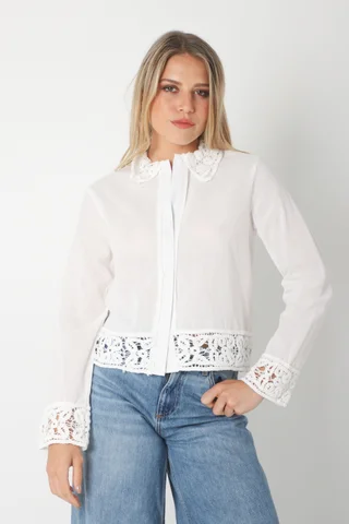 Camisa FARREL Corta de LINO con Crochet GUK70113 - Vista 4