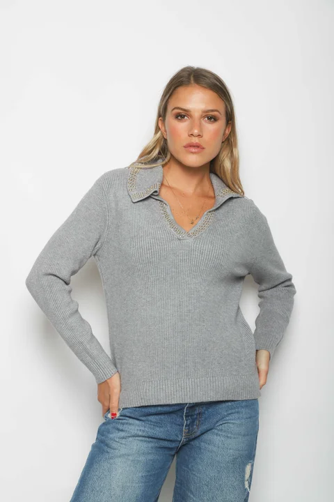 Sweater BONJOUR Tipo Chomba C/ Tachas en Cuello GUL652