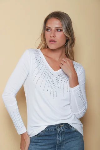 Remera ABIGAIL Escote V con Strass GU919309 - Vista 3