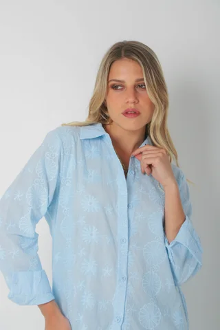 Camisa CANELA Larga de Broderie Flores Bordadas GU5205 - Vista 5