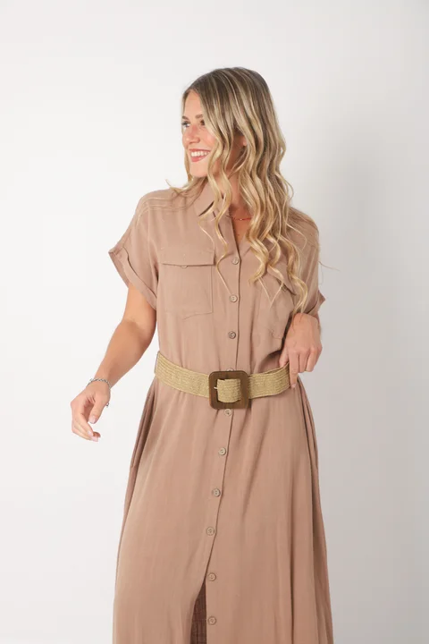 Vestido KAVALI Camisero Lino c/ Cinto GU0548