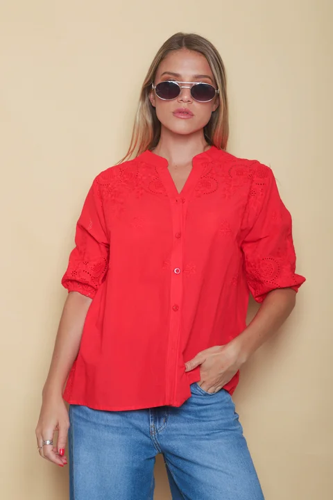 Blusa MAURA Broderie Bordada c/ Puño y Manga 3/4 GU0335
