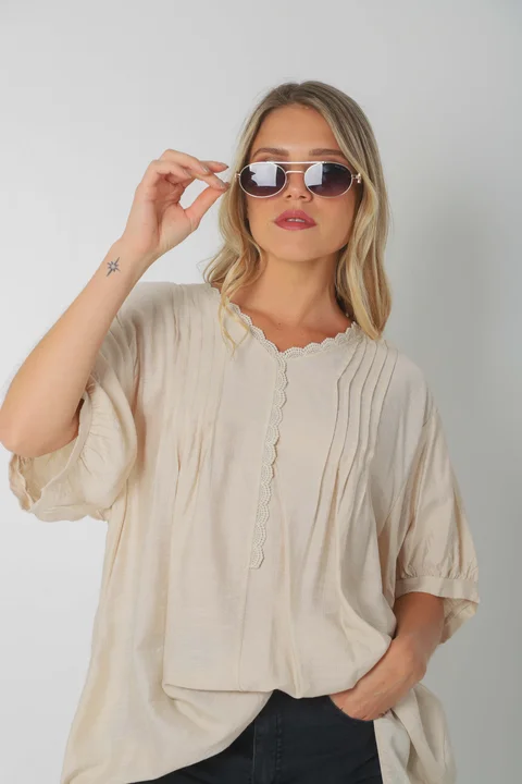 Blusa AMARE Lino c/ puntilla GU0334