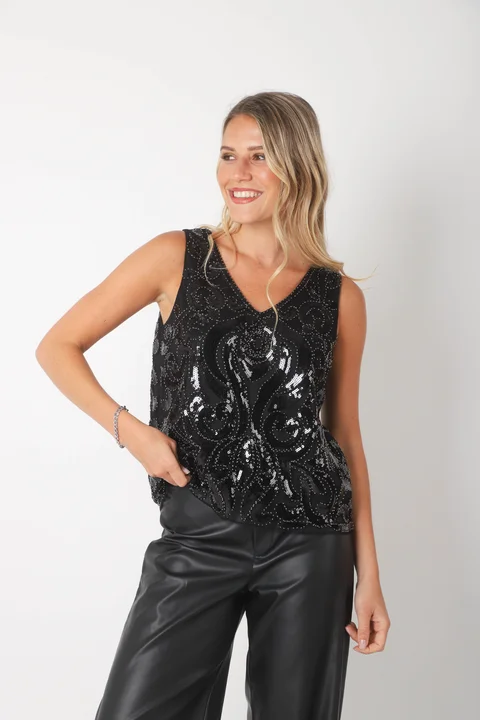 Musculosa CRYSTAL BLACK C/ Lentejuelas GU9865