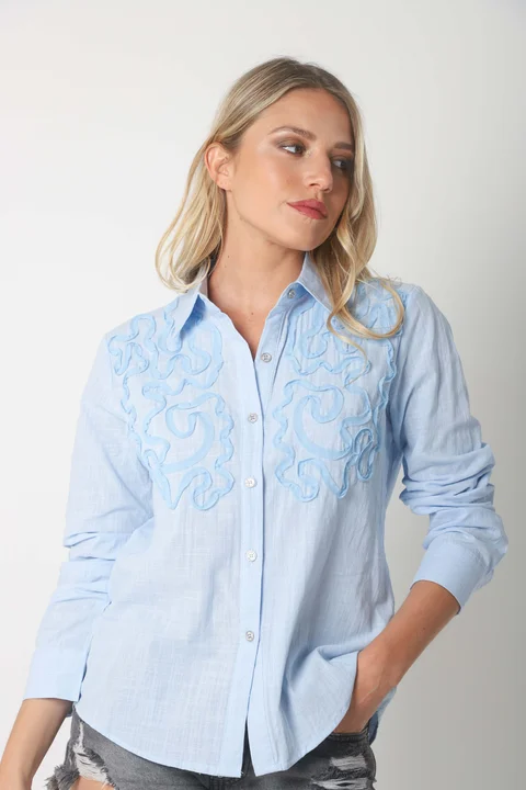 Camisa SARA Lino c/ Botones Strass GUK70144