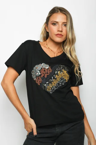 Remera LOVE YOU CORAZON Lentejuelas GUJ5211 - Vista 5
