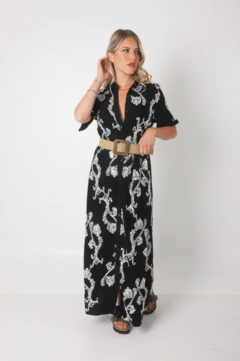 Vestido LAVIN Camisero de Lino Bordado GU0539