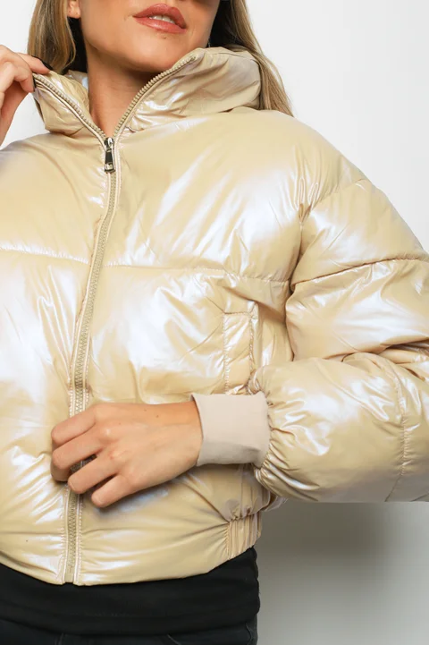 Campera Puffer Beige Metalizada Velvet GUK2039
