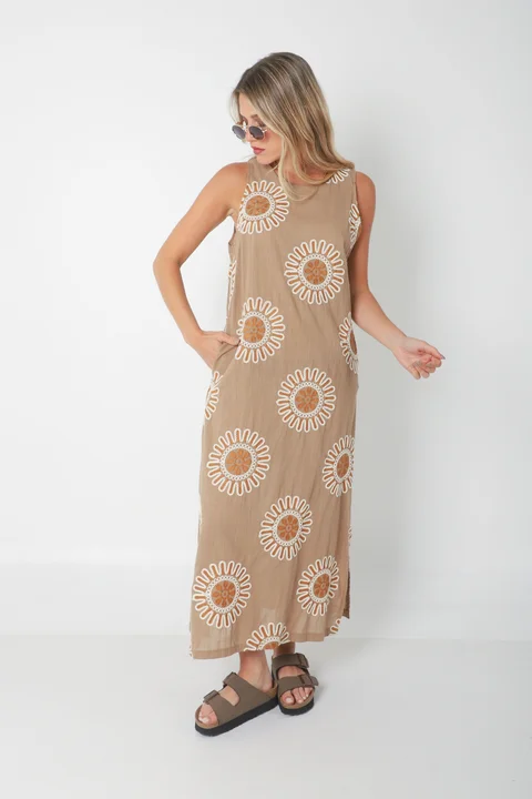 Vestido CIRUS Lino Bordado c/ Bolsillos GU250109