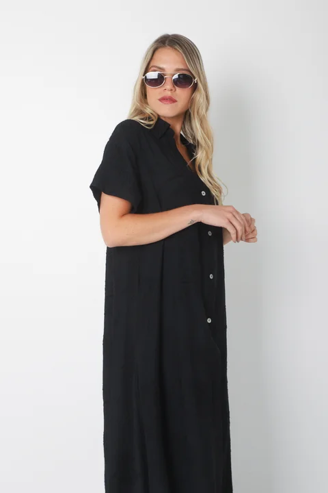  Vestido VANDALI Camisero de Lino c/ Hojas Bordadas GU2526