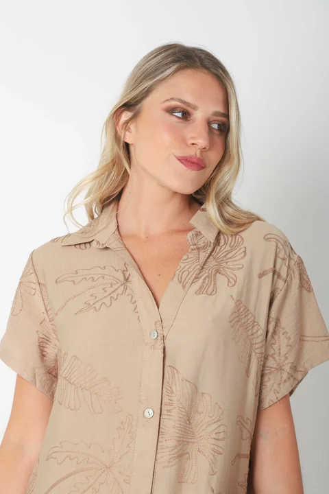  Vestido VANDALI Camisero de Lino c/ Hojas Bordadas GU2526