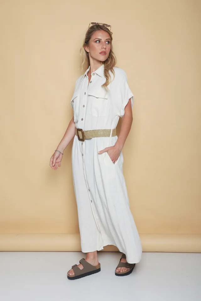 Vestido KAVALI Camisero Lino c/ Cinto GU0548