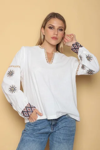 Blusa GATE Lino c/bordado GU0554 - Vista 1