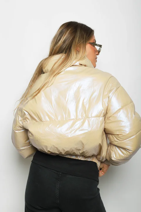 Campera Puffer Beige Metalizada Velvet GUK2039