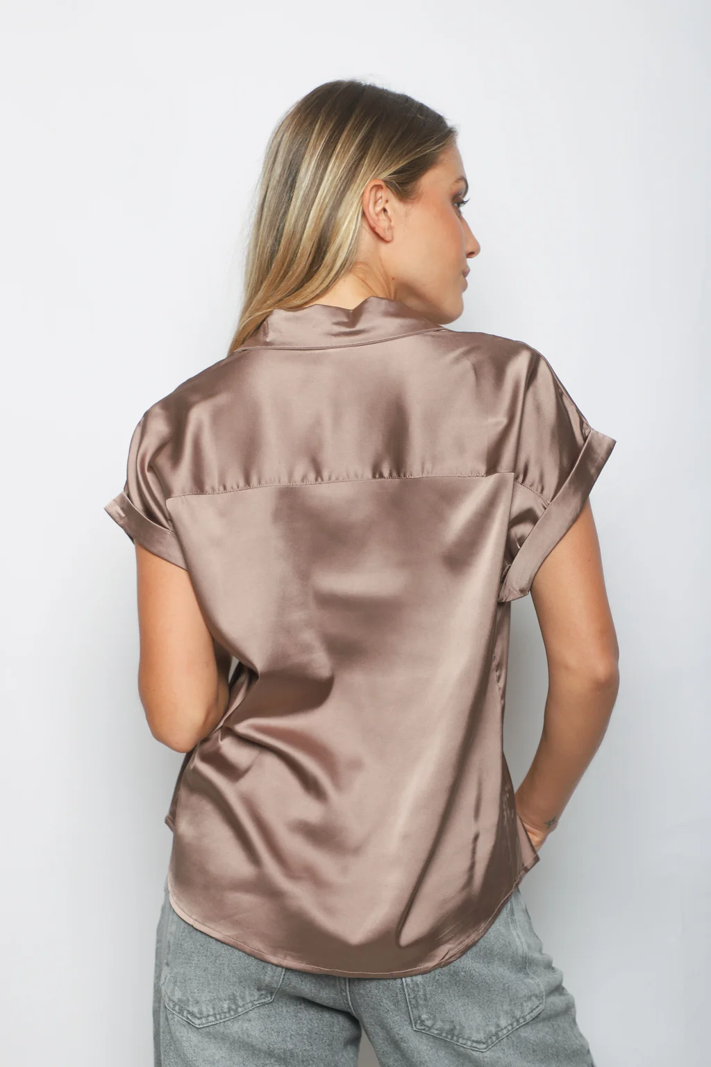 Camisa CANDI Satén Manga Corta GUV52