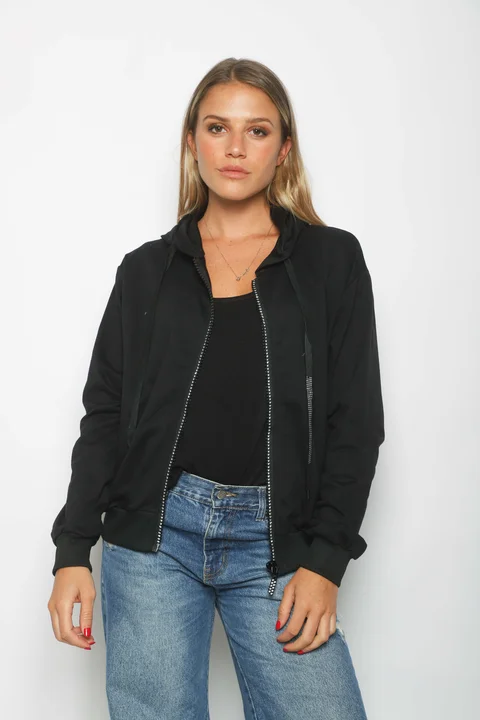 Campera Siena Black Algodon con Cierres con Brillos GUK166