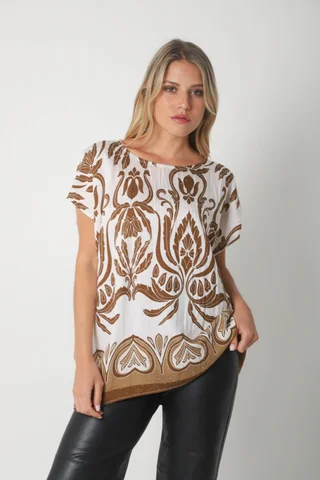 Blusa Lino Amplia Chenay Sandy c/ Strass  GU6130N - Vista 1