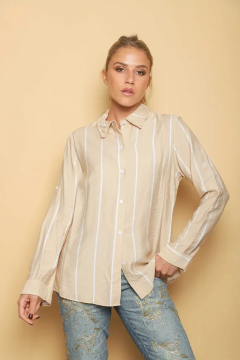 Camisa Freda Crepe Raya Intercalada
