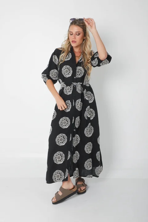 Vestido KOSAMUI Camisero de LINO Bordado GU250108