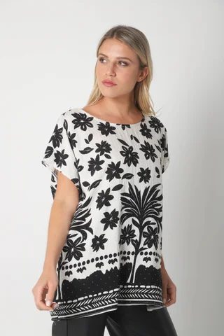 Blusa Lino Amplia Chenay Hojas c/ Strass  GU6130N - Vista 2