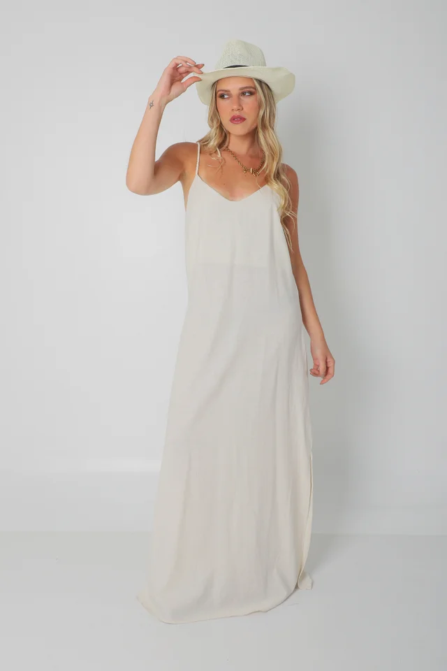 Vestido SARIS Lino Con Cordon y Tajo GU2524