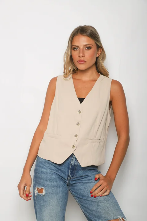 Chaleco ZIZI Sastrero con Botones Brillo GUP33023