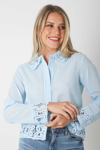 Camisa FARREL Corta de LINO con Crochet GUK70113 - Vista 3