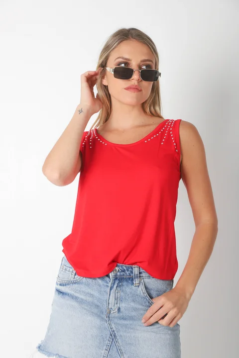 Musculosa  FIORE Creppe c/ Tachas