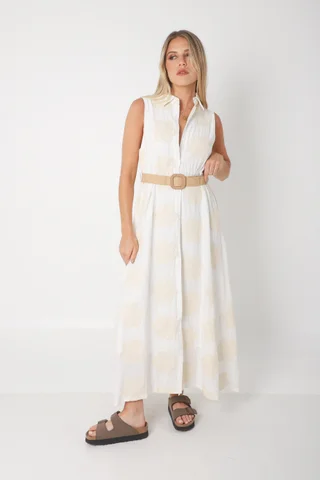 Vestido LOOK Camisero de LINO Bordado Con Cinto GU250114 - Vista 3