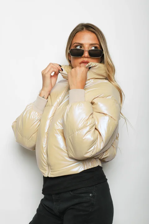 Campera Puffer Beige Metalizada Velvet GUK2039