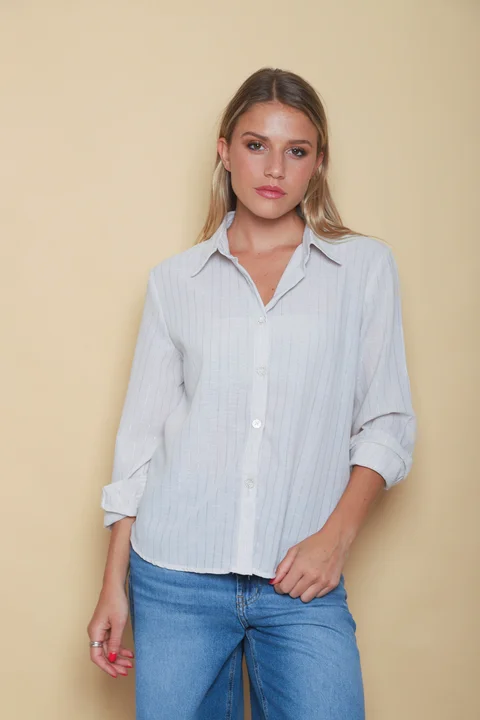 Camisa BANERY de Lino Raya Lurex Botones c/ Brillo GUK70186