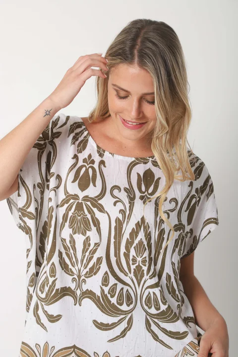 Blusa Lino Amplia Chenay Sandy c/ Strass  GU6130N