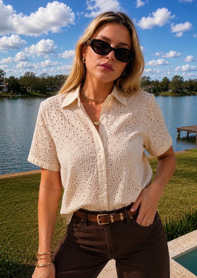 Camisa BLONDA Broderie Manga Corta GUK70107