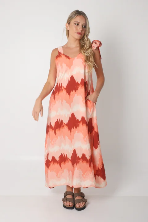 Vestido NISSI BATIK AMPLIO de creppe c/ Tiras y Bolsillos