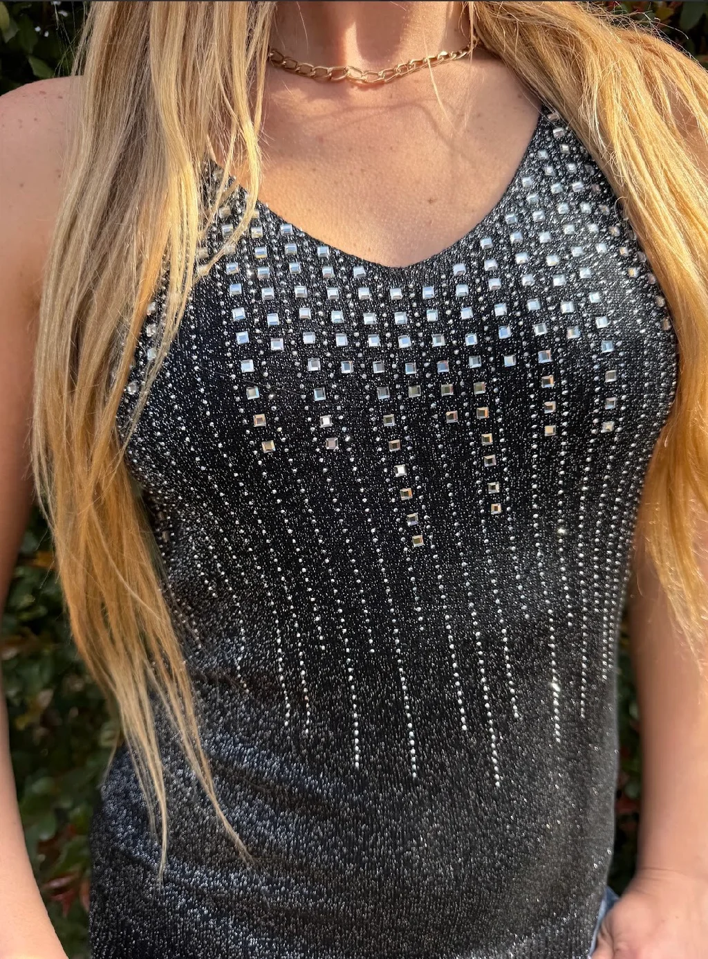 Musculosa LUMIER LUREX Tejida Lurex con Tacha Cuadradas GU5524