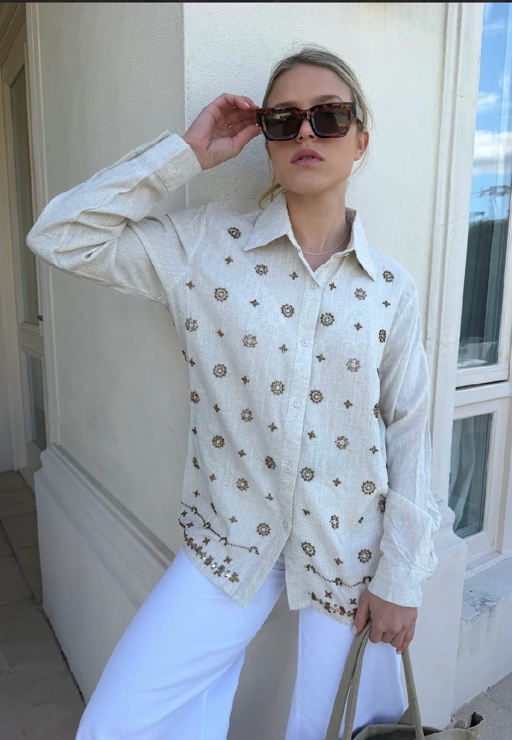 Camisa PUIGARI Lino Bordada GU70238