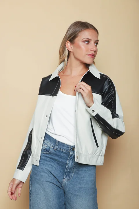 Campera California White Ecocuero Combinada GUK2042