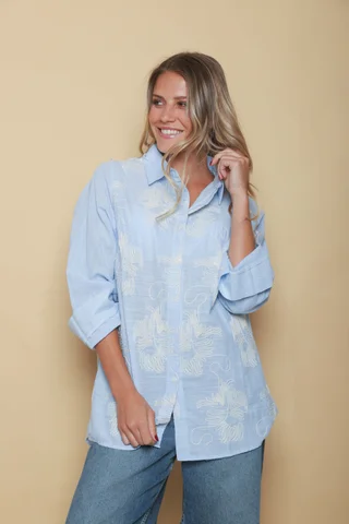 Camisa AKARI de LINO Bordada OVERSIZE GU41 - Vista 1