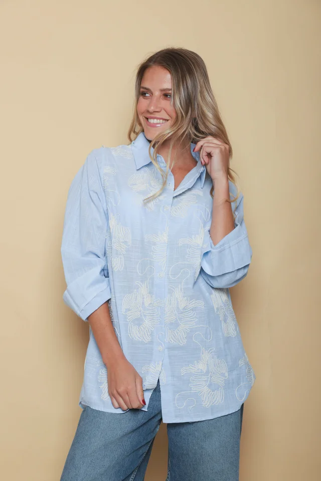 Camisa AKARI de LINO Bordada OVERSIZE GU41