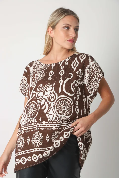 Blusa Lino Amplia Chenay Morroco c/ Strass  GU6130N