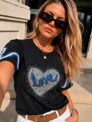 Remera BLUE LOVE STRASS GU7490 - Vista 6