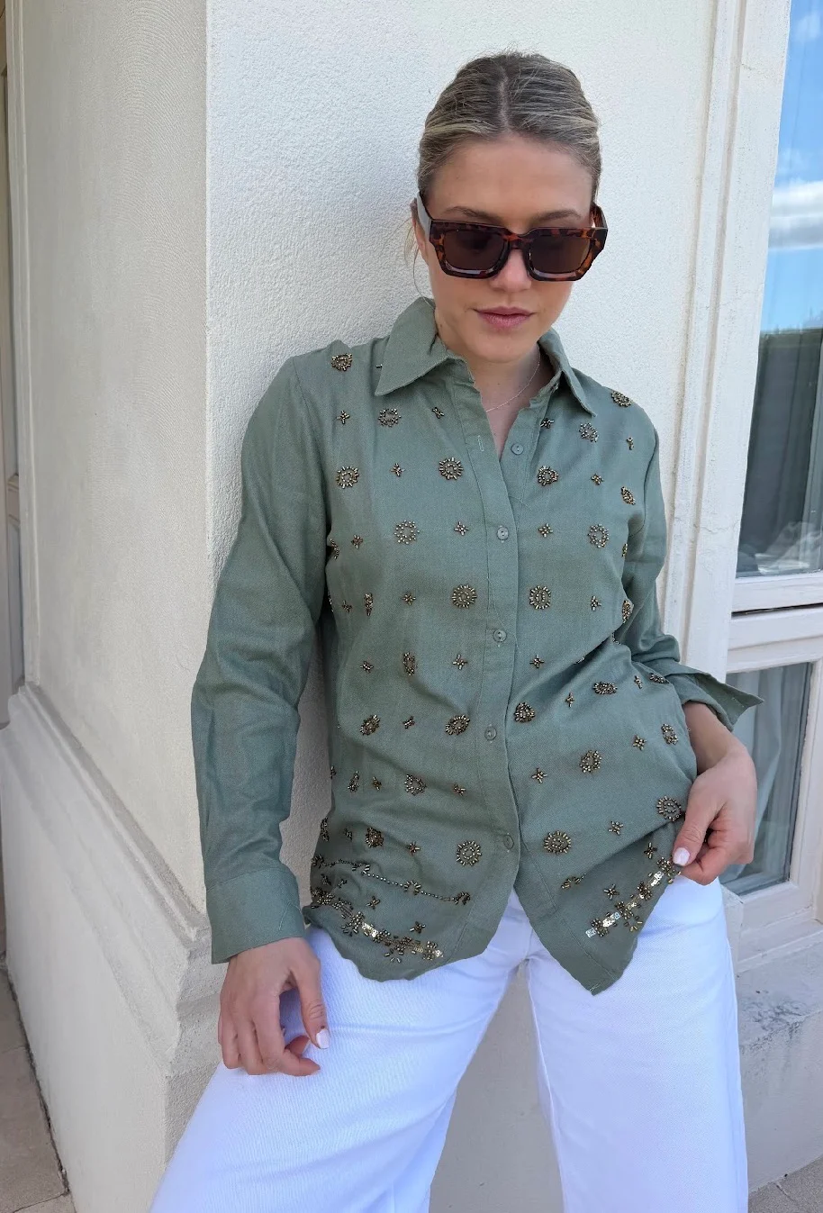 Camisa PUIGARI Lino Bordada GU70238