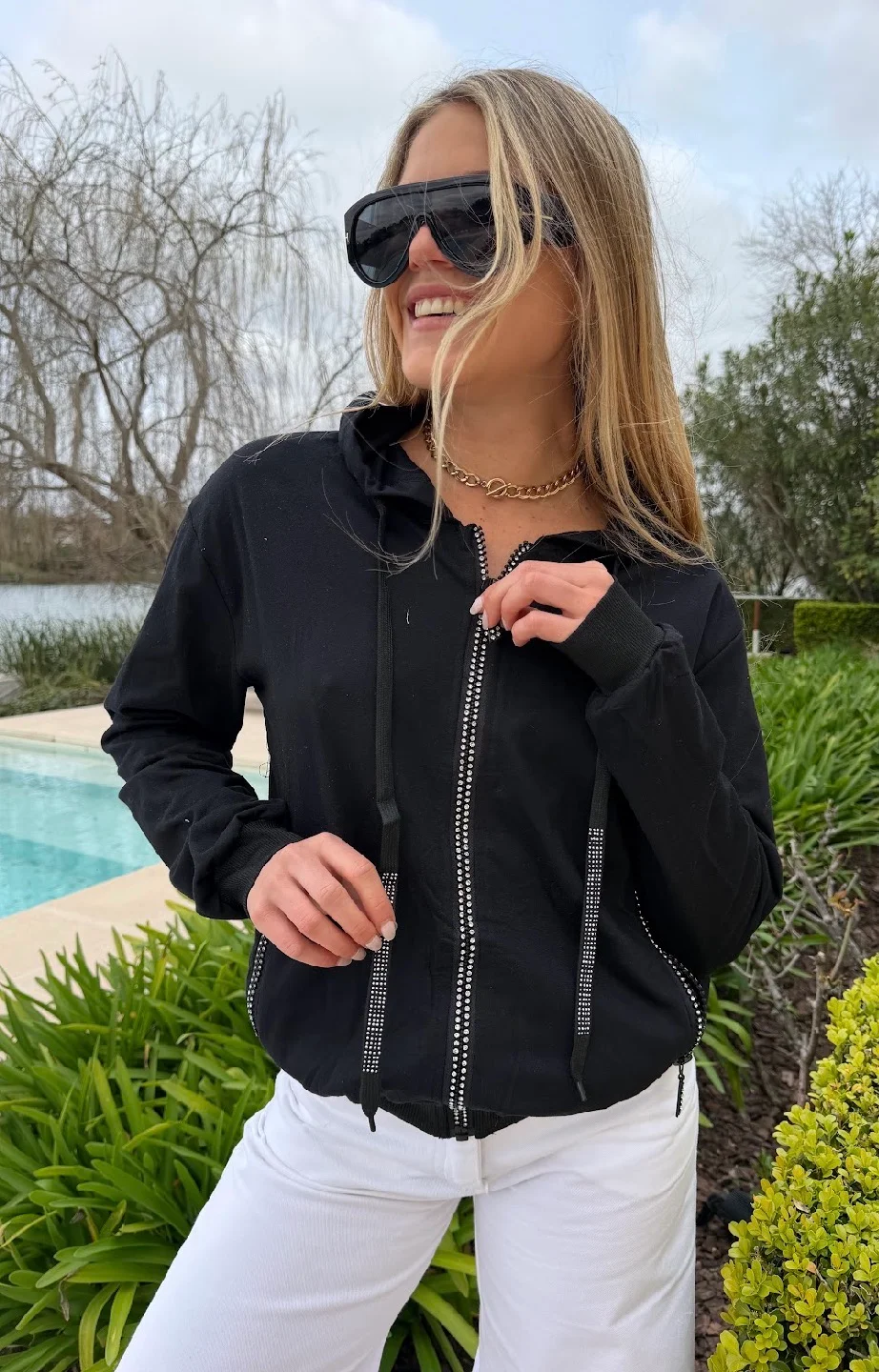 Campera SIENA Black Algodon con Cierres con Brillos GUK166