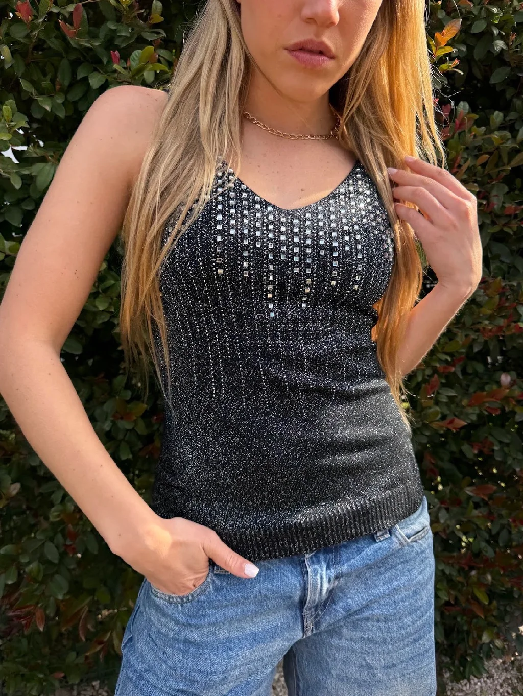 Musculosa LUMIER LUREX Tejida Lurex con Tacha Cuadradas GU5524