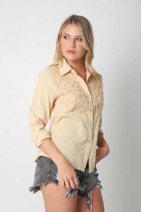 Camisa SARA Lino c/ Botones Strass GUK70144