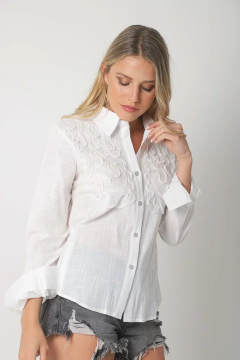 Camisa SARA Lino c/ Botones Strass GUK70144